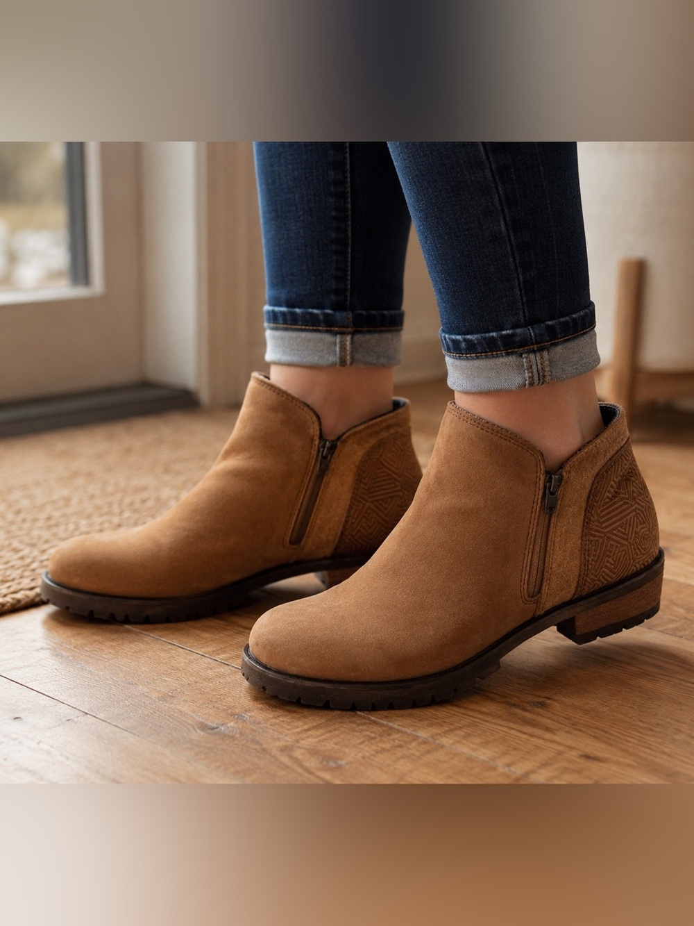 The North Face Women's Tan Suede Ankle Booties with Side Zip